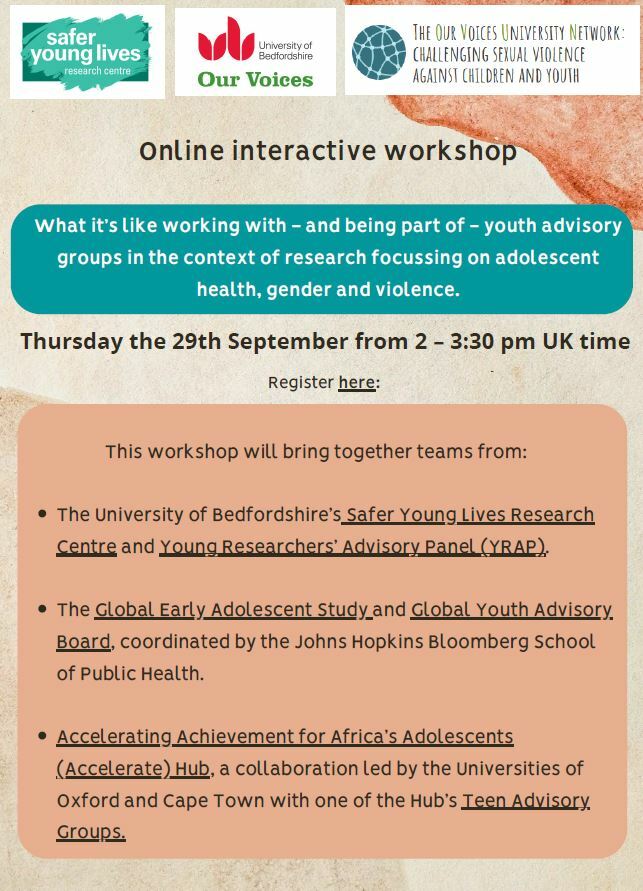 Online interactive webinar: what it's like working with - and being part of - youth advisory groups in the context of research focussing on adolescent health, gender and violence