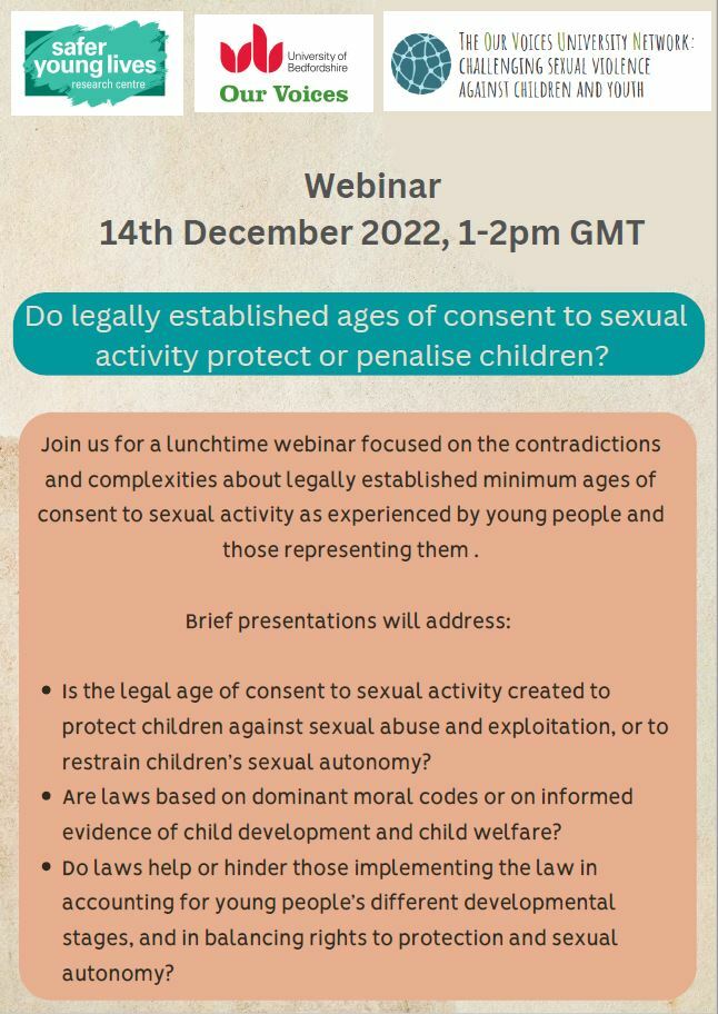 Webinar: Do legally established ages of consent to sexual activity protect or penalise children?