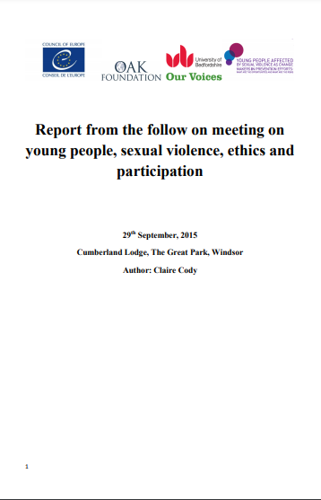 Report from the follow on meeting from the Cumberland Colloquium on young people, sexual violence, ethics and participation