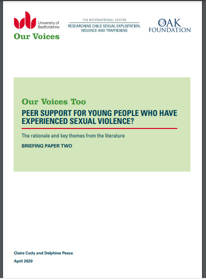 Peer support for young people who have experienced sexual violence? The rationale and key themes from the literature: Briefing paper two