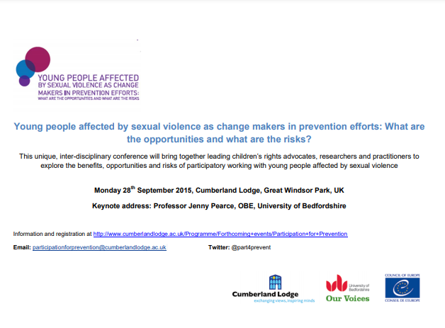 Conference programme: Young people affected by sexual violence as change makers in prevention efforts: what are the opportunities and what are the risks